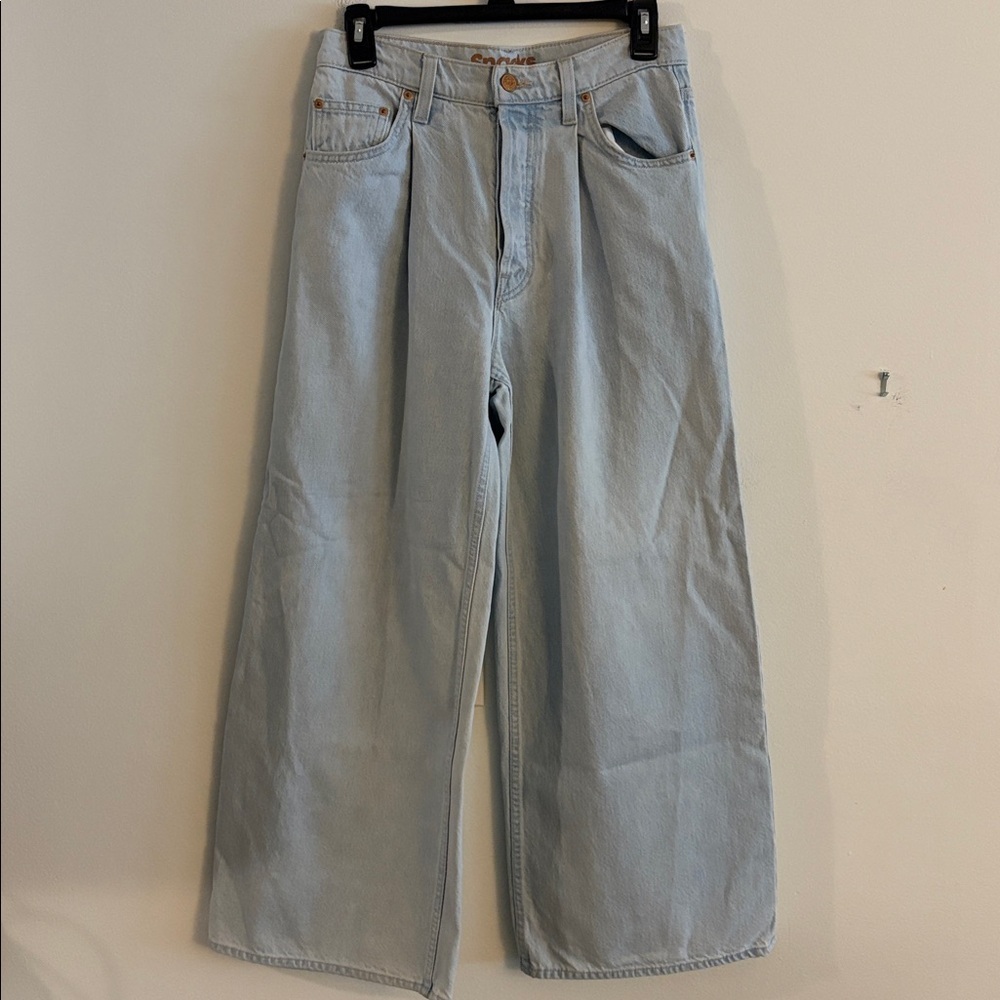 MOTHER Pale Blue Wide Leg Jeans